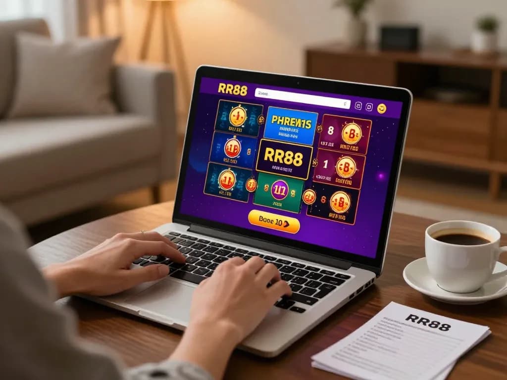Engaging player enjoying casino games on RR88 online platform in a cozy home setting.