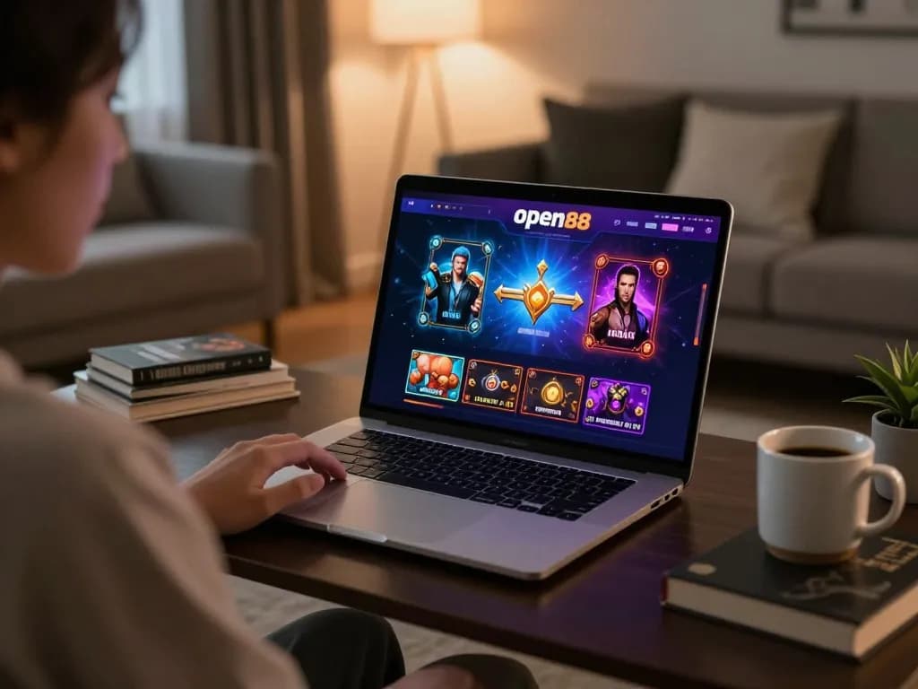 Engage with open88's vibrant gaming interface in a stylish online setup for an exciting gambling experience