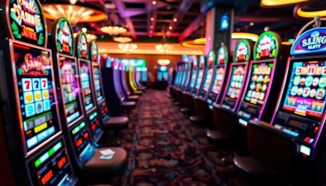 Experience thrilling Online slots Uk with vibrant machines in an electrifying casino atmosphere.