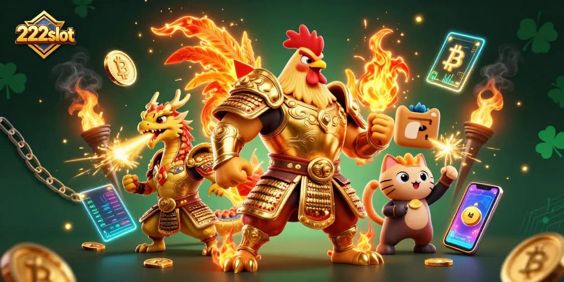 Menangkan pengalaman bermain slot di 222slot dengan ilustrasi mendebarkan dari prajurit ayam dan naga, hadirkan keberuntungan.