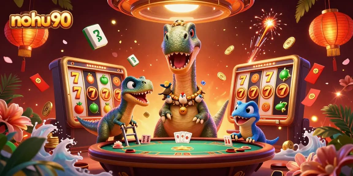 Interact with vibrant nohu90 casino elements in an imaginative 3D illustration.
