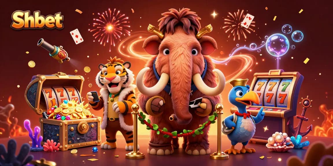 Experience the vibrant atmosphere of Shbet with a dynamic 3D casino scene featuring diverse characters enjoying a game.