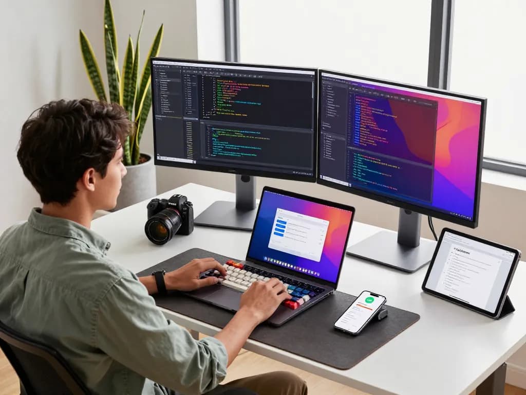 Developer using OpenClaw AI in a modern workspace showcasing productivity tools and coding environment.