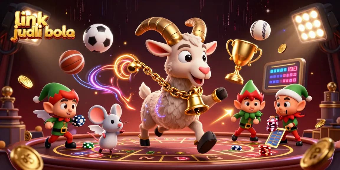 Engage in exciting betting action with link judi bola as festive characters animate a dynamic casino scene.