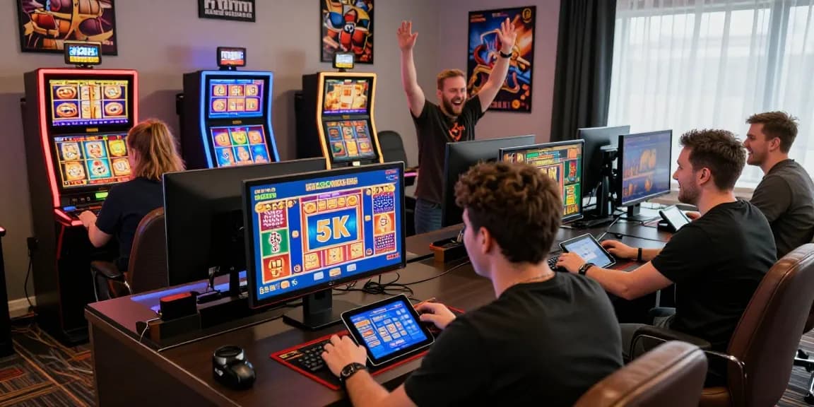 Players engaged in slot modal 5k gaming in a vibrant home casino setting.