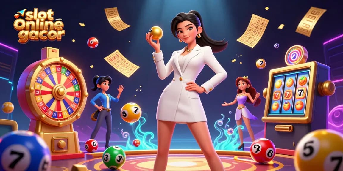 Play slot online gacor with exciting visuals featuring a confident Asian woman and dynamic gaming elements.