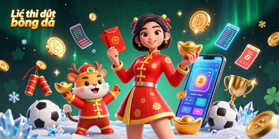 Engage with Lịch thi đấu bóng đá through dynamic sports betting elements and festive characters.