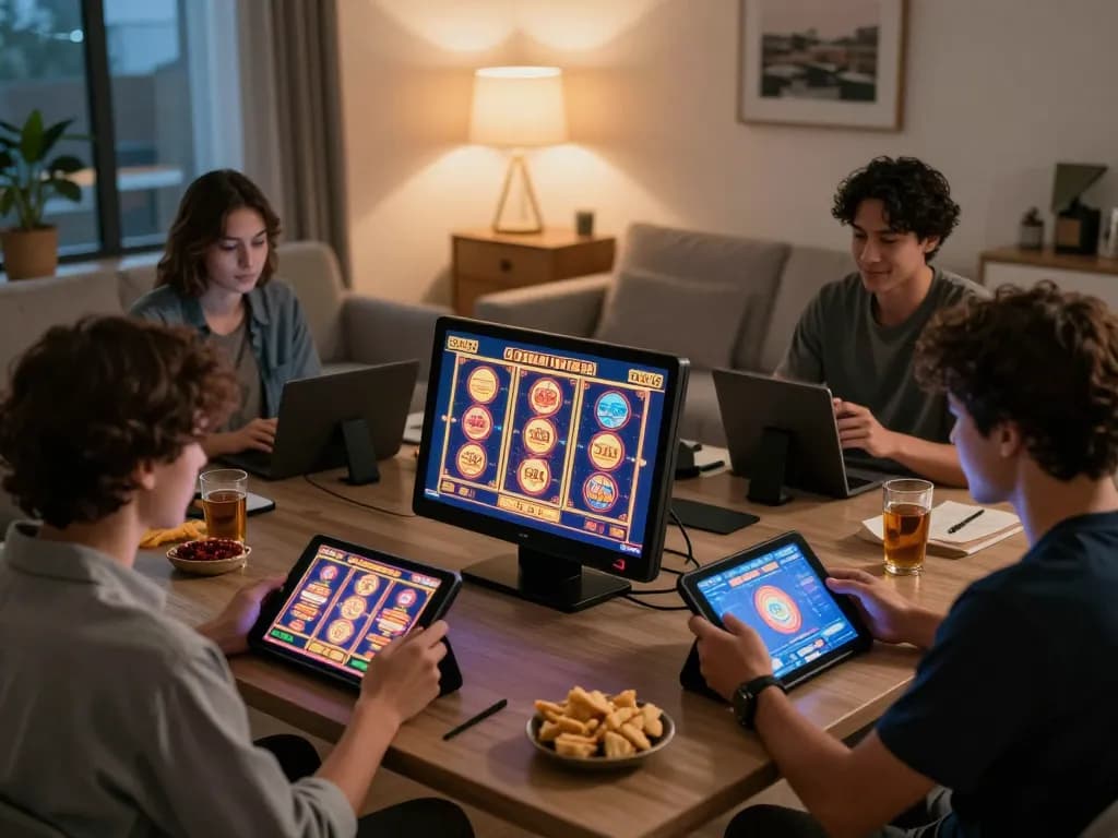 Player engaging in exciting online gameplay at slot depo 1000, showcasing a cozy home gaming setup.