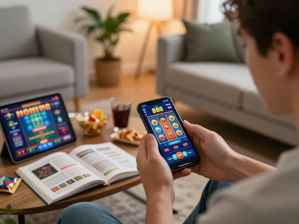 Engaged player enjoying five88g mobile gaming experience while strategizing and relaxing at home.