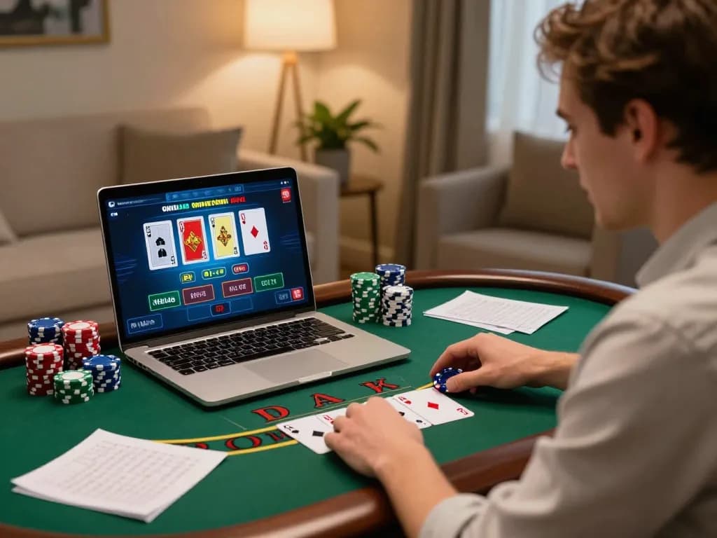 Engaged player exploring lc88 best online blackjack strategies while strategizing at home.