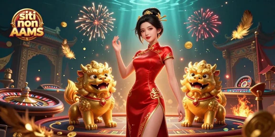 Siti non AAMS mostra giochi entusiasmanti con una donna asiatica glamour e cani foo dorati.