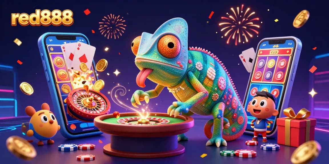 Experience dynamic gameplay with red888's colorful casino scene filled with thrilling elements.
