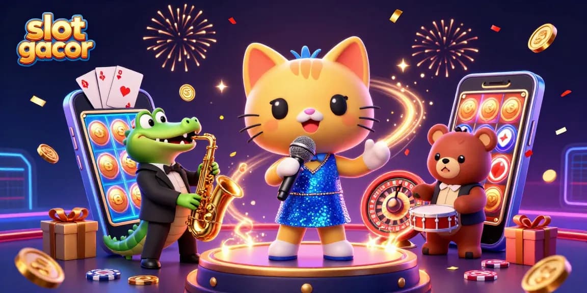 Engage with slot gacor slots as the cheerful jazz-singer cat, crocodile, and bear bring excitement to the scene.