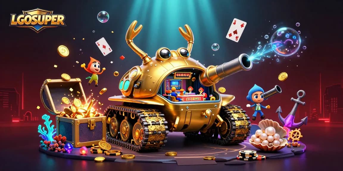 Engage with LGOSUPER's golden beetle tank casino, bursting with confetti and gold coins.