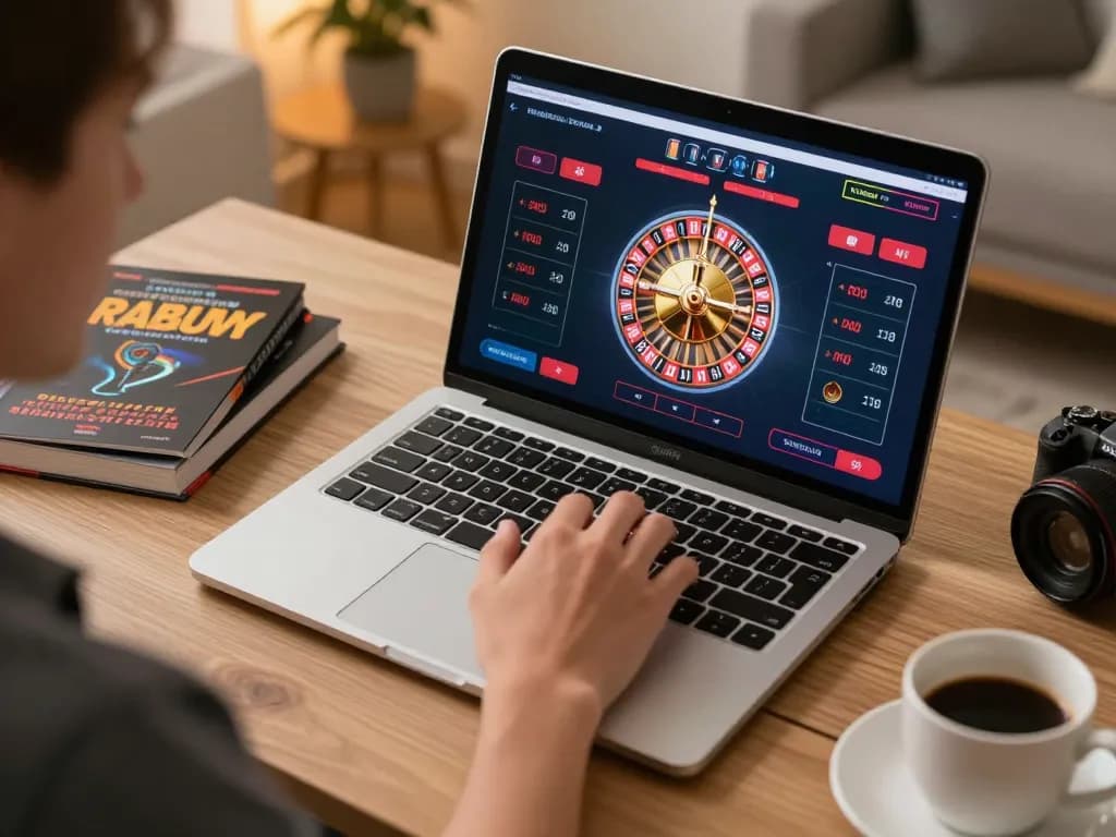 Player engaging with live roulette on laptop, showcasing the dynamic onbet gaming experience.
