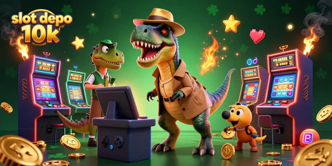 Engage with slot depo 10k gameplay in a vibrant, rich 3D casino scene filled with arcade elements.