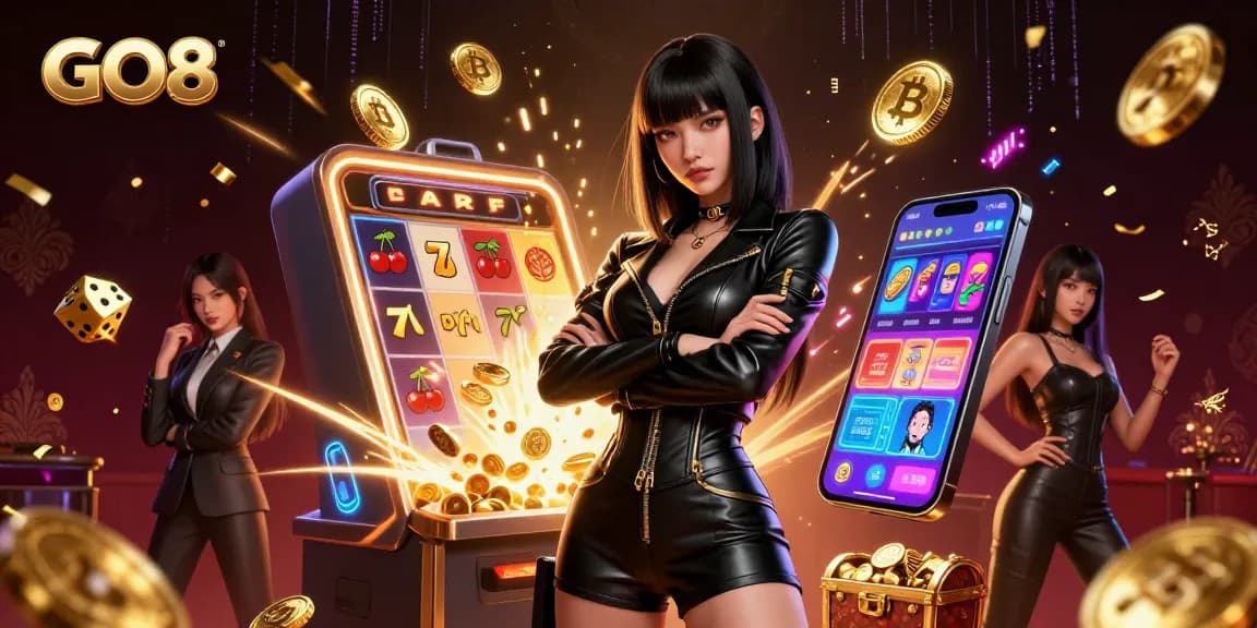 Engage in thrilling gameplay at GO8, featuring vibrant Asian female host amidst jackpot excitement and casino elements.