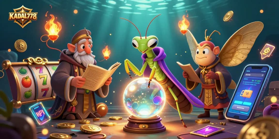 KADAL778 reveals thrilling slots with vibrant graphics and engaging gameplay, surrounded by mystical elements and fortune tellers.