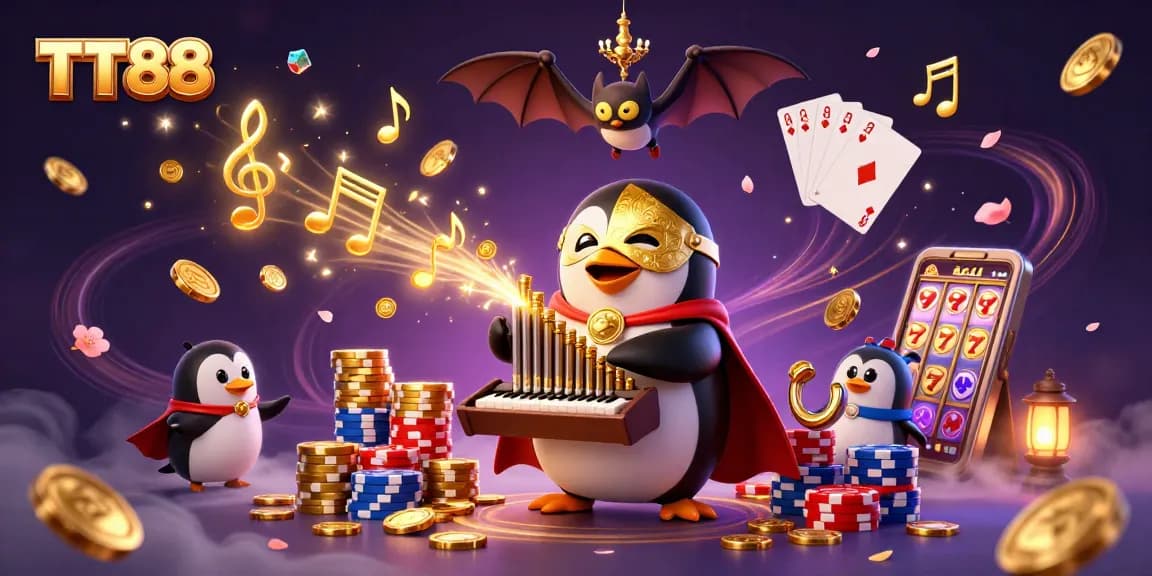Experience thrilling gaming at TT88 with vibrant slots, golden coins, and dynamic casino elements.