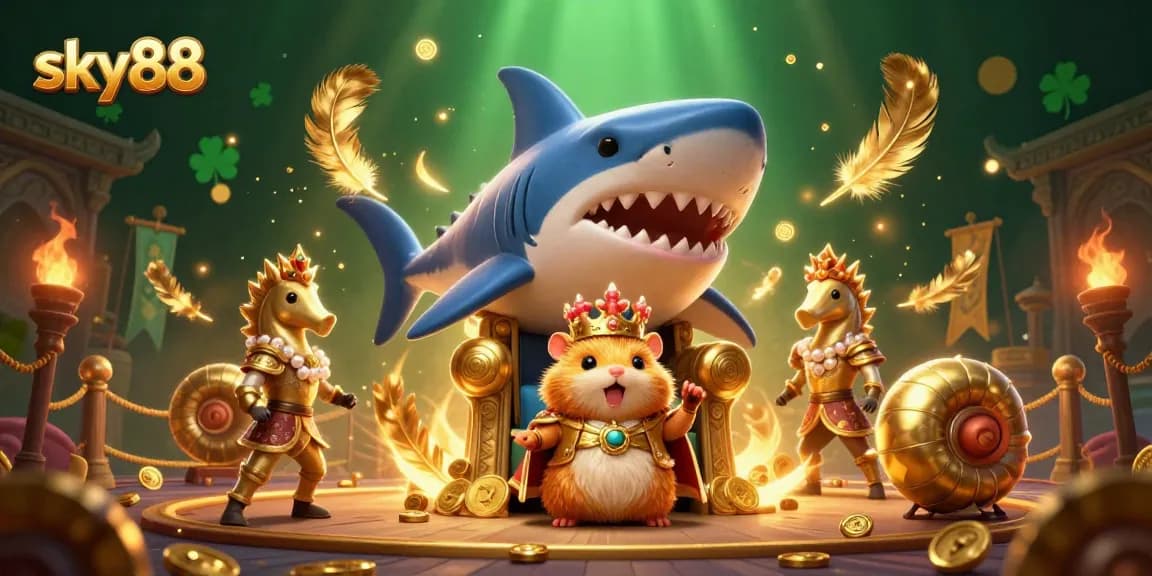 Engage in winning strategies at sky88 where the golden hamster king reigns in a vibrant casino scene.