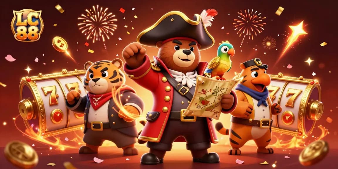 LC 88 pirate-themed casino illustration showcasing immersive slot games and vibrant celebrations.