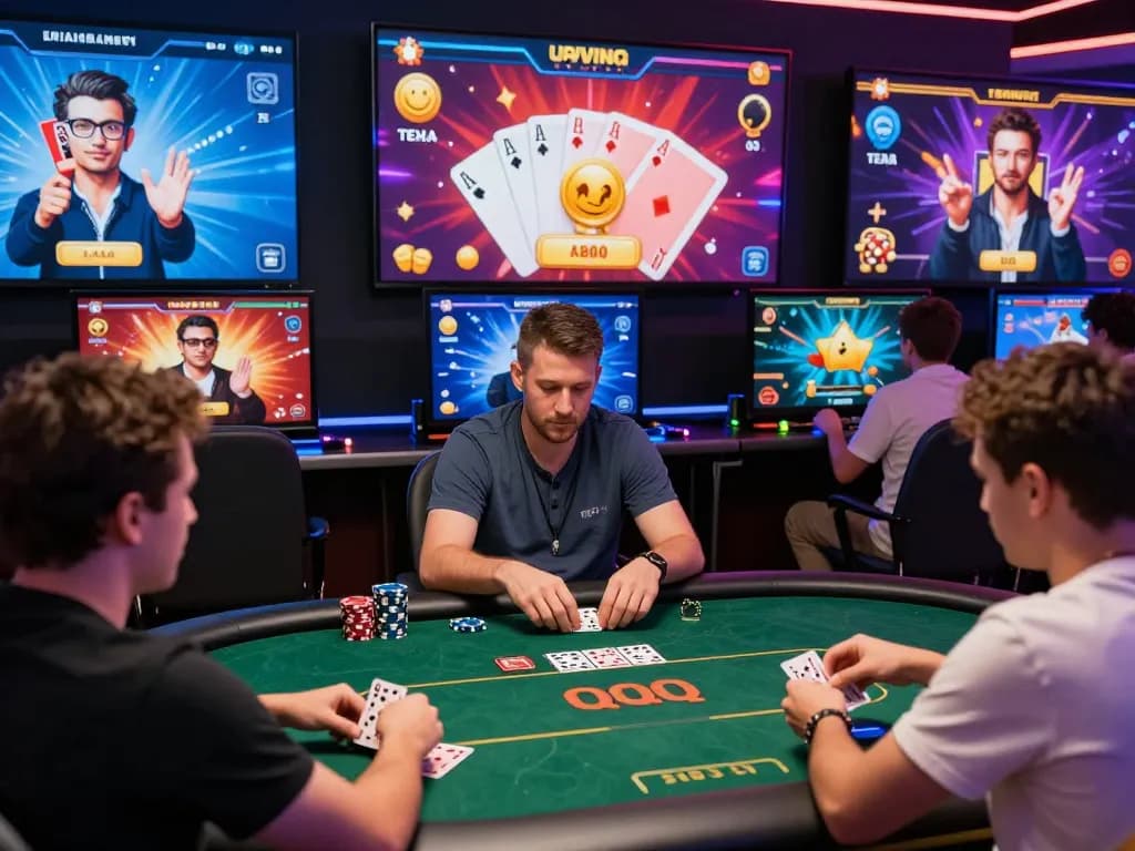 Exciting situs idn poker gaming scene with players engaging in card games online.