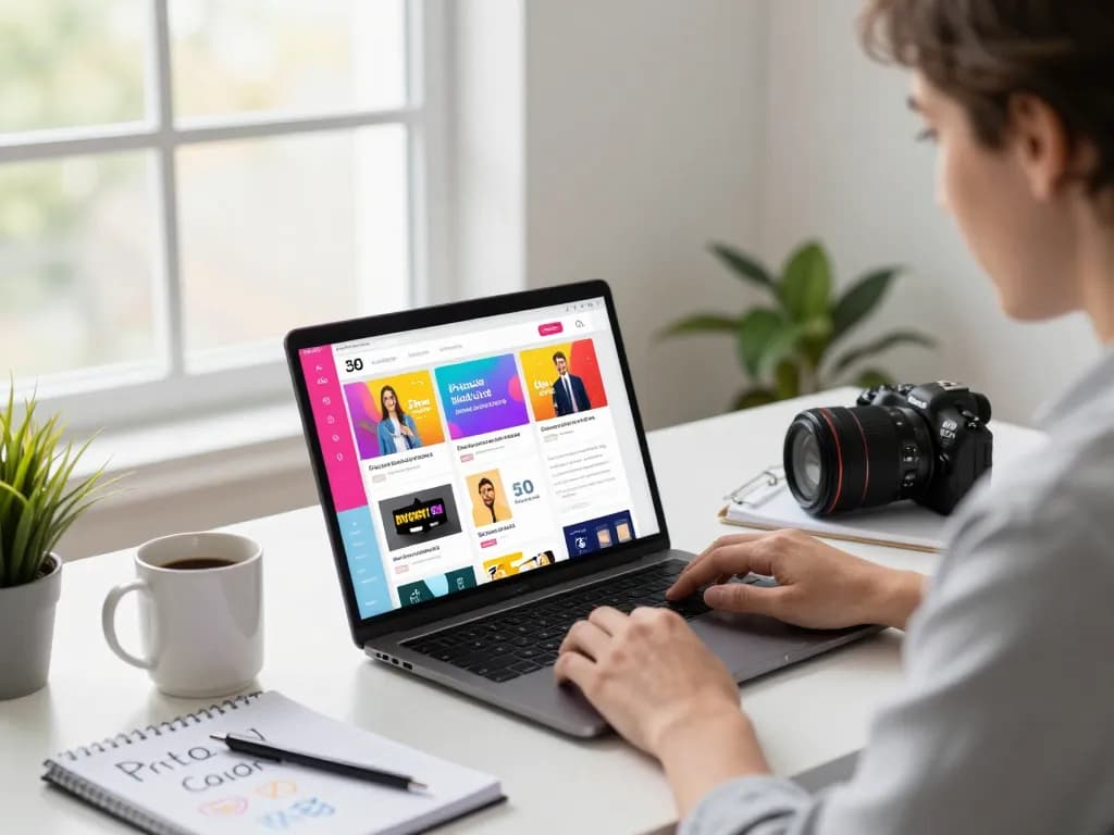 Buy Private Label Rights Products displayed on a laptop in a modern workspace with vibrant digital graphics.