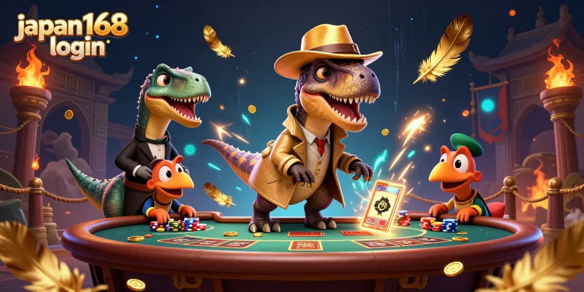 Experience thrilling wins at japan168 login with a 3D velociraptor card counter at a blackjack table.