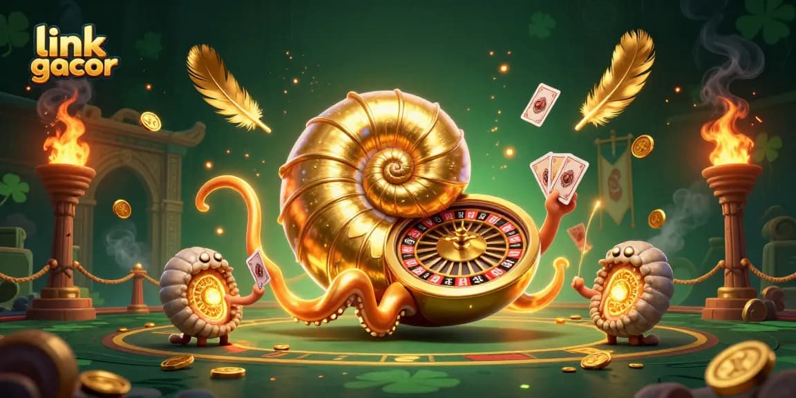 Spin the link gacor roulette wheel with an ancient nautilus and glowing companions in a vibrant casino scene.