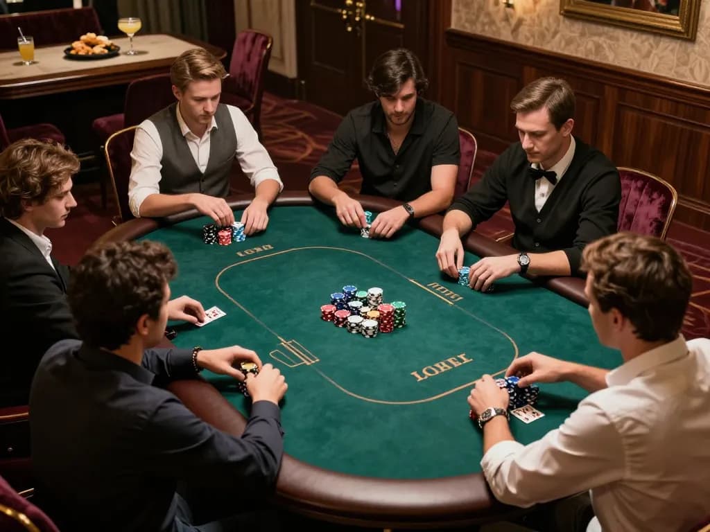 Players enjoying a high-stakes poker game at ABc8go with strategic bets and vibrant atmosphere.