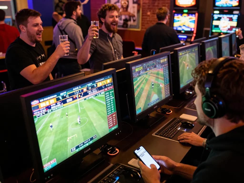 Experience the thrilling excitement of sports betting at XX88 with friends engaged and energetic gameplay.