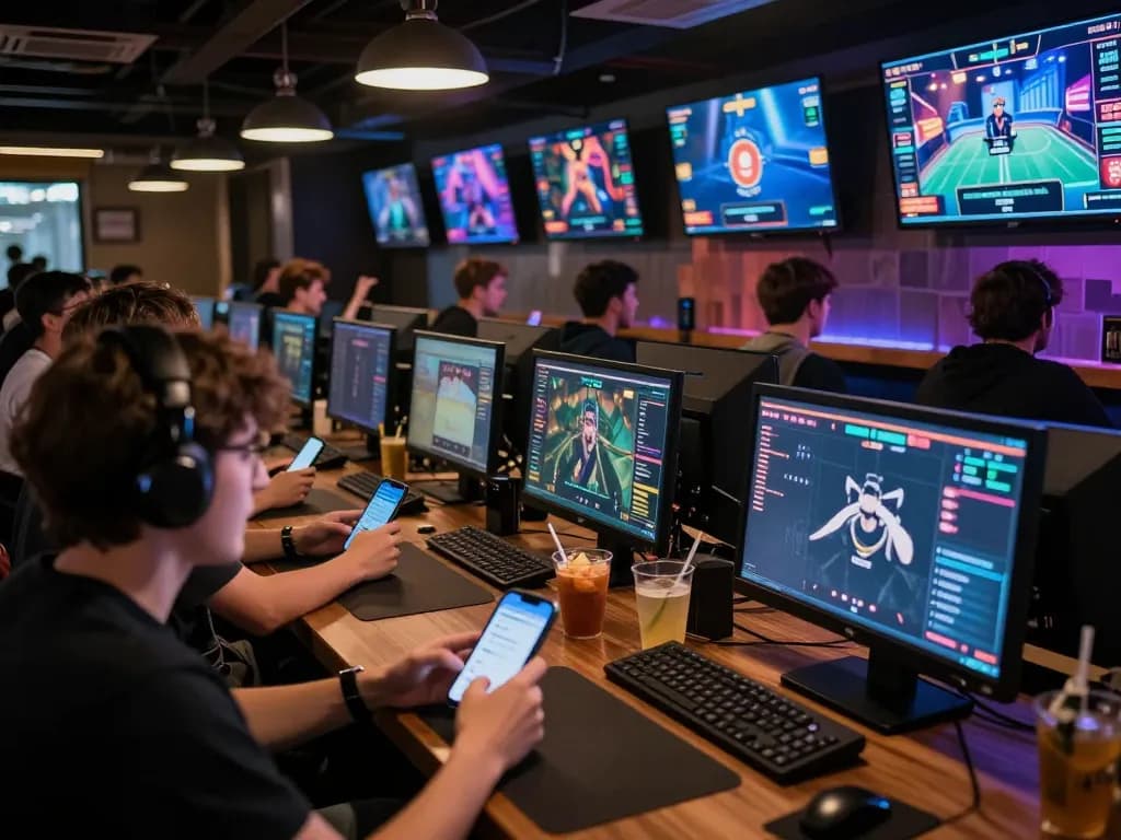 Engaging scene of esports betting Singapore with bettors cheering and placing wagers in a vibrant sports bar.