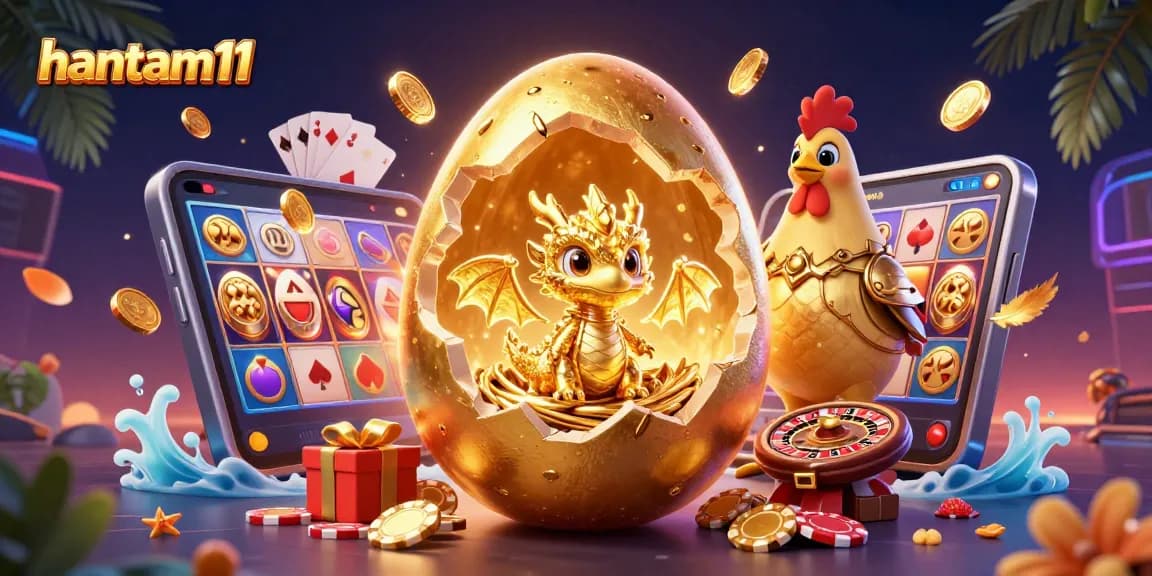 Experience the excitement of hantam11 with a golden dragon revealing poker chips and dynamic gaming elements.