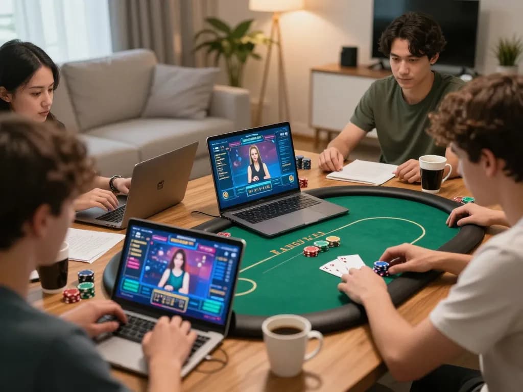 Players engaging in strategic online poker on various devices showcasing vipwin1 platform for immersive gaming experiences.