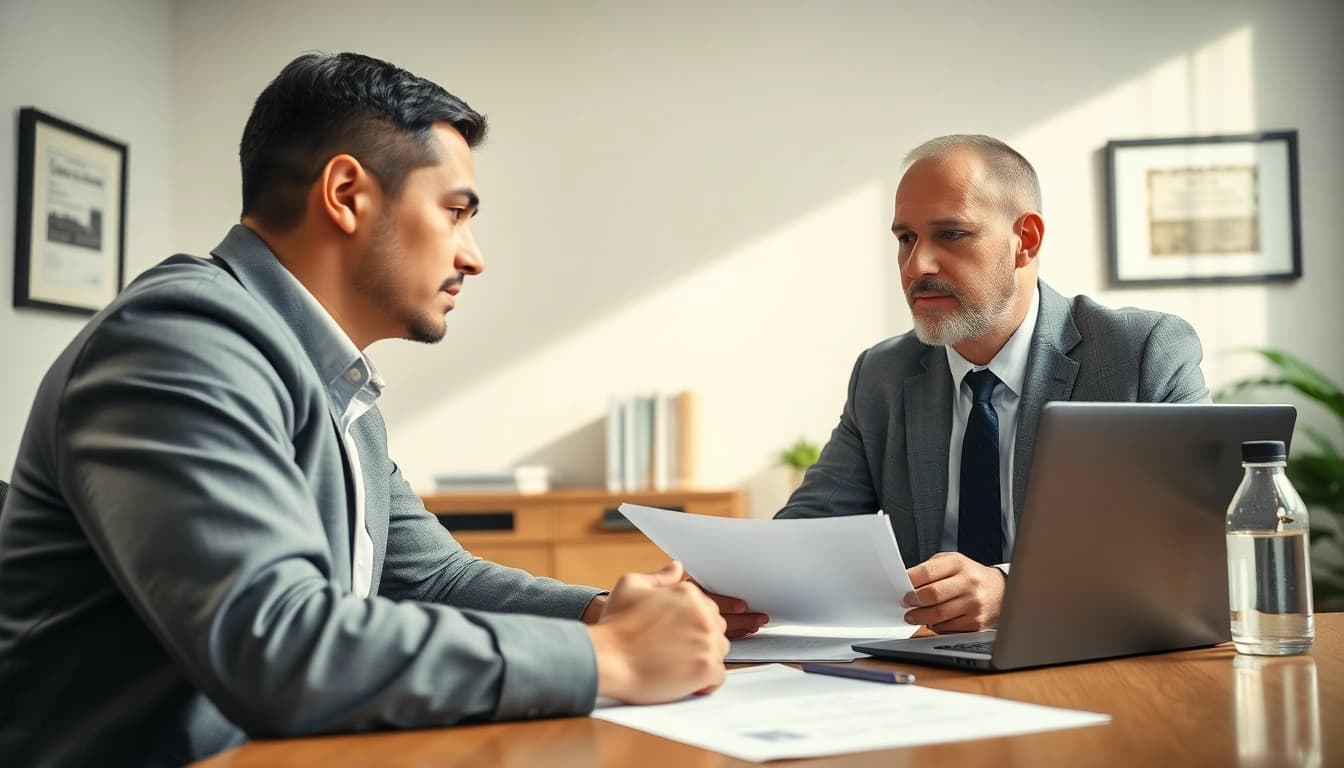 Clearwater truck accident lawyer advising a client in an office setting.