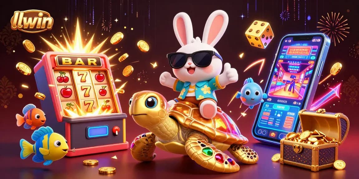 Experience the thrill of gaming at llwin with a vibrant 3D scene featuring lucky symbols and exciting jackpots.