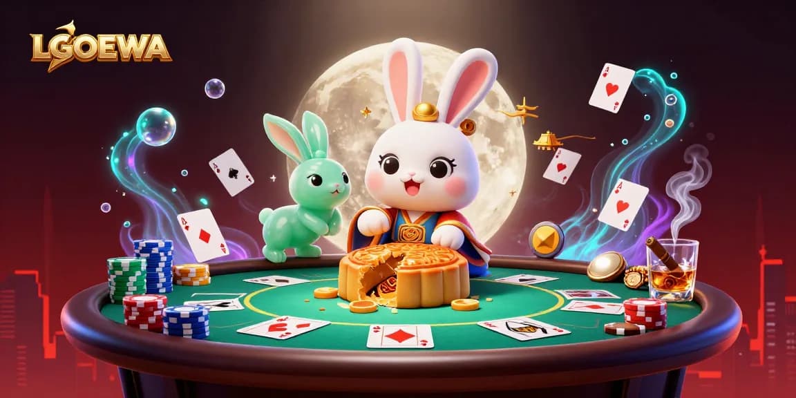 Play with LGODEWA's thrilling poker action featuring a folklore moon rabbit illustration.