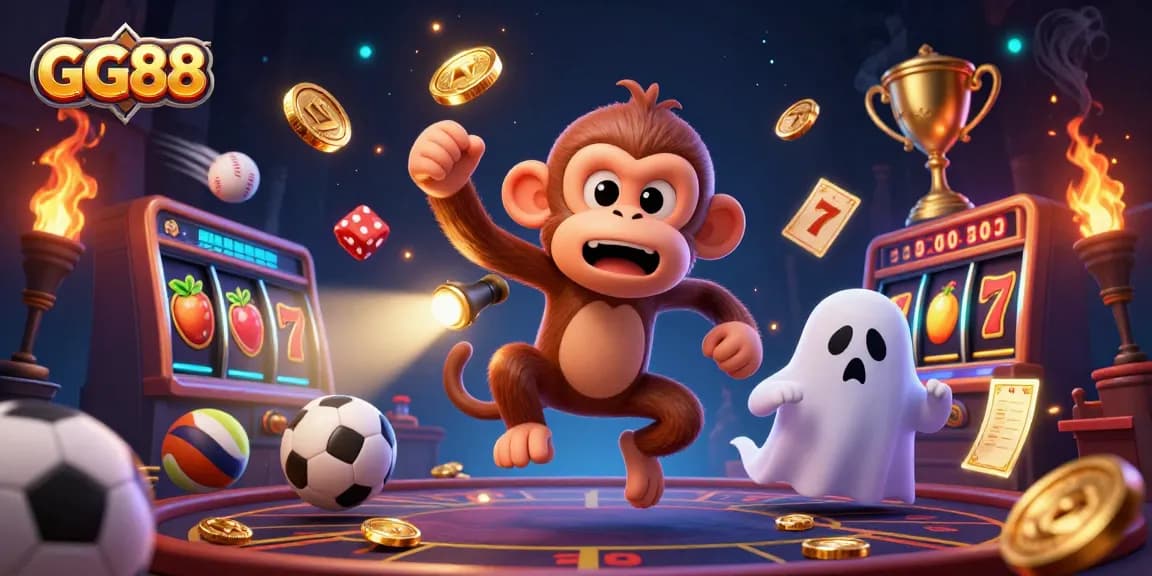 Experience exciting gaming action with GG88 in a vibrant 3D casino scene filled with rich details.