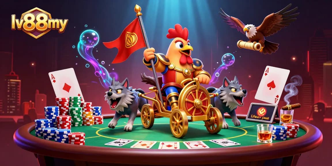 Engage with the captivating scene of lv88my showcasing a dynamic poker battle under dramatic lighting effects.