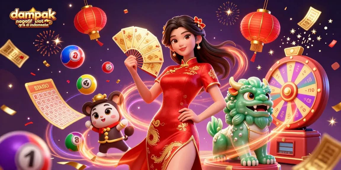Experience the impact of dampak negatif slot qris di indonesia in a vibrant casino-themed illustration.