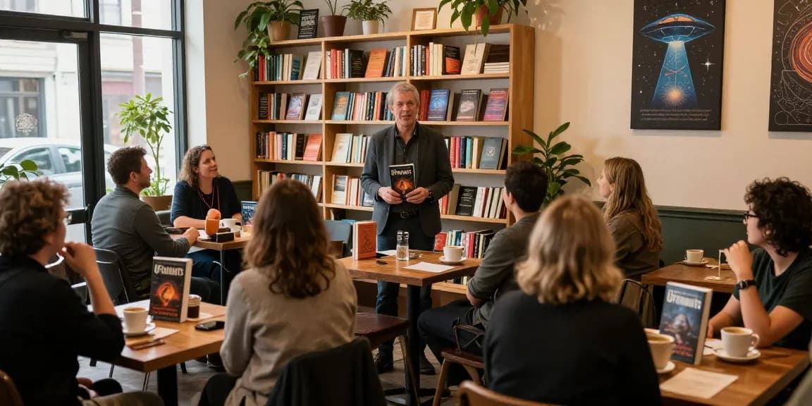 T Allen Greenfield engages with fans about UFOnauts at https://tallengreenfield.com book launch, reflecting spirituality and literature.
