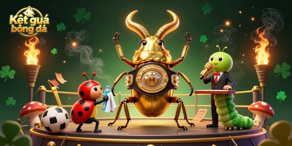 Engage in Kết quả bóng đá with an action-packed scene featuring a champion beetle and dynamic sports elements.