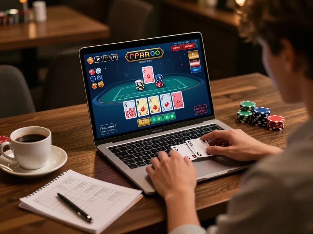 Player engaging in live dealer blackjack at an online casino using sc88, showcasing strategy notes and a cozy setup.