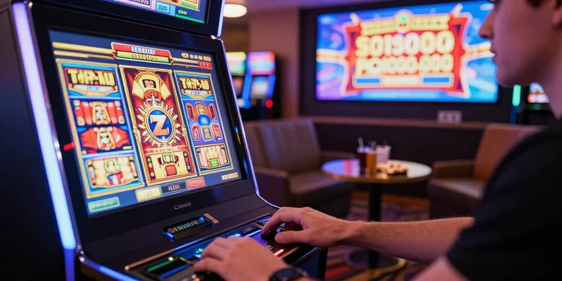 Exciting gaming experience at slot depo 1000 venue, showcasing vibrant slots, lively atmosphere, and communal enjoyment.