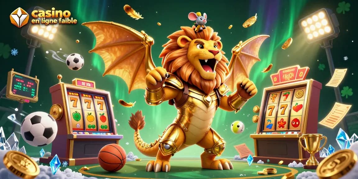 Image d'un casino en ligne fiable avec une chimère en armure dorée et des éléments de jeux d'argent.
