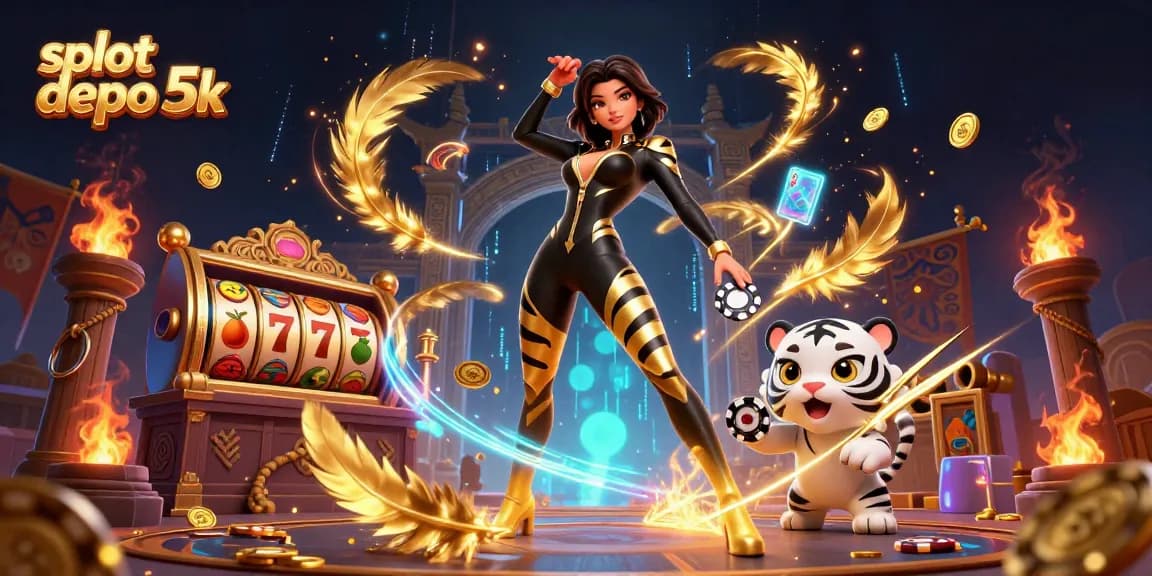 Win big with slot depo 5k in this vibrant 3D illustration featuring exciting slot game elements.