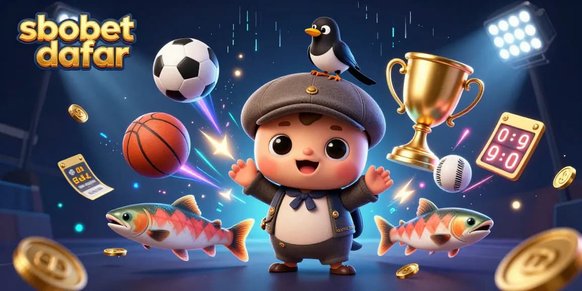 Experience sbobet daftar gaming fun with a vibrant 3D illustration featuring Nessie and sports elements.