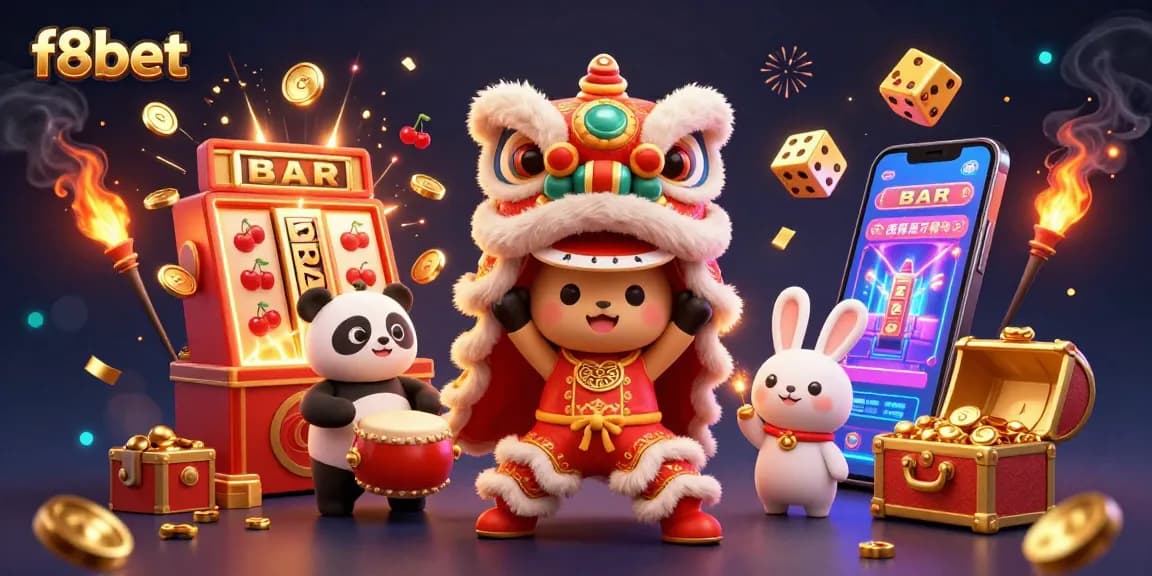 Experience the excitement of f8bet with a lively 3D casino scene featuring colorful characters and vibrant game elements.