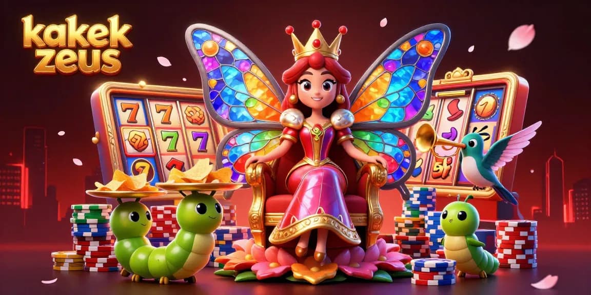 Kakek Zeus brings excitement in a casino slot-inspired scene filled with vibrant reels and rich details.