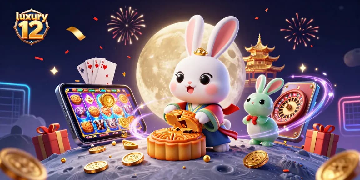 Play luxury 12 with a magical moon rabbit scene packed with casino elements and excitement.